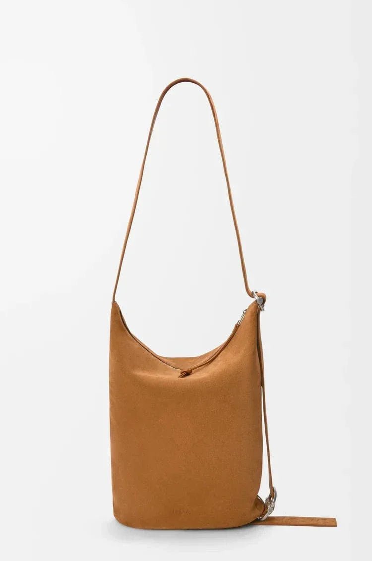 Convertible Suede Bucket Duffle Bag – Tobacco Brown with Adjustable Crossbody Strap - My Store
