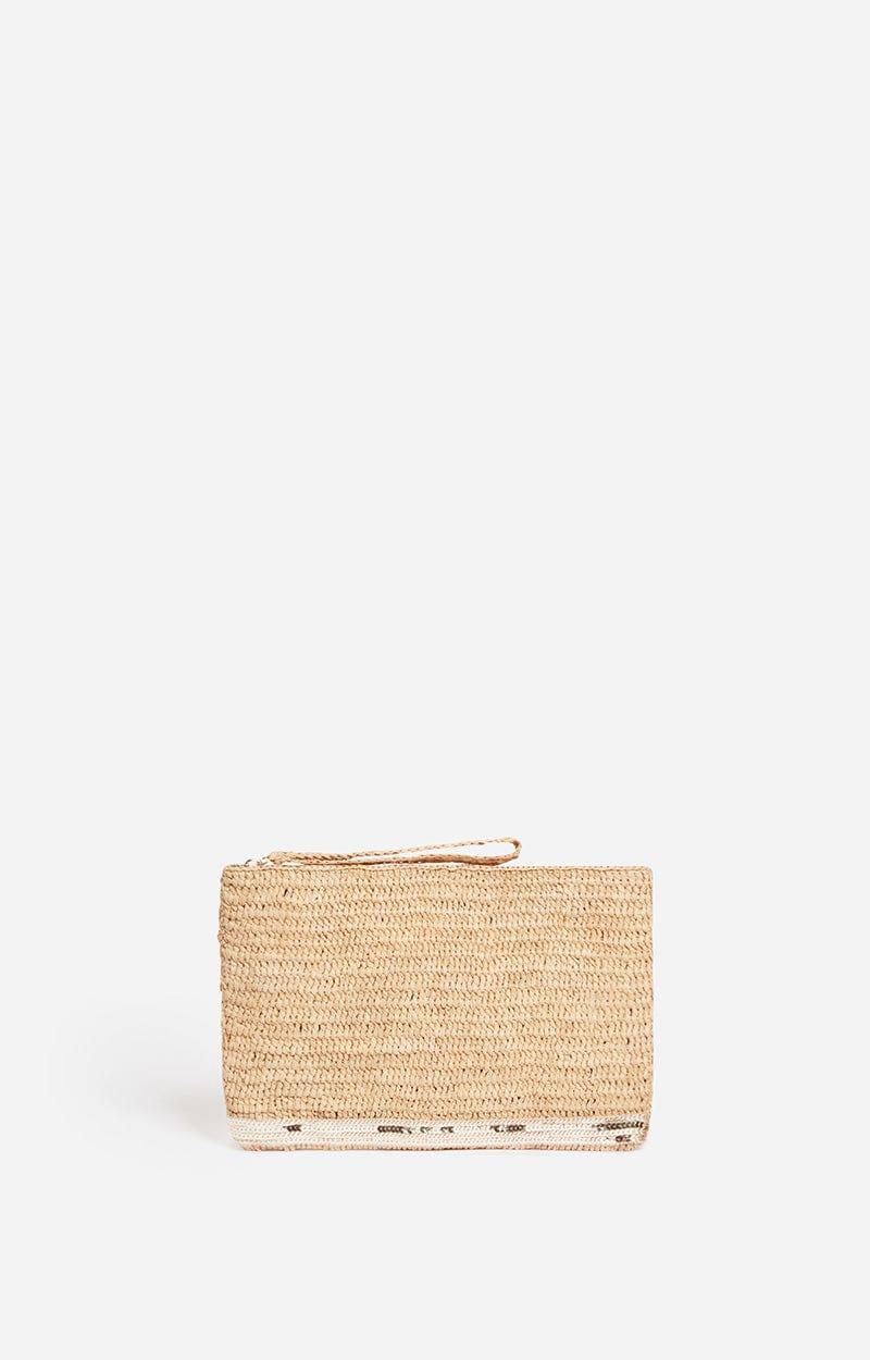 Gold Flat Raffia Clutch Bag – Handwoven with Sequin Detail, Zipper Closure - My Store
