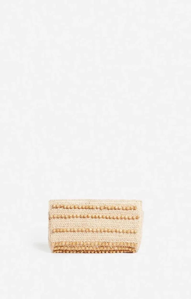 Hand - Braided Paper Clutch Bag – Wooden Bead Detail, Ecru Color - My Store