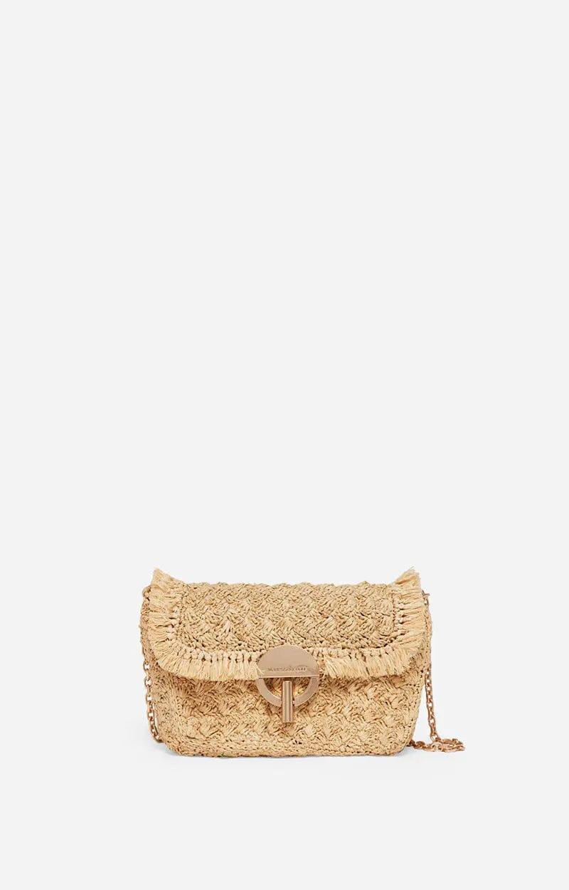 Handwoven Medium Raffia Moon Bag – Pineapple Weave, Fringe Detail, Chain Strap - My Store
