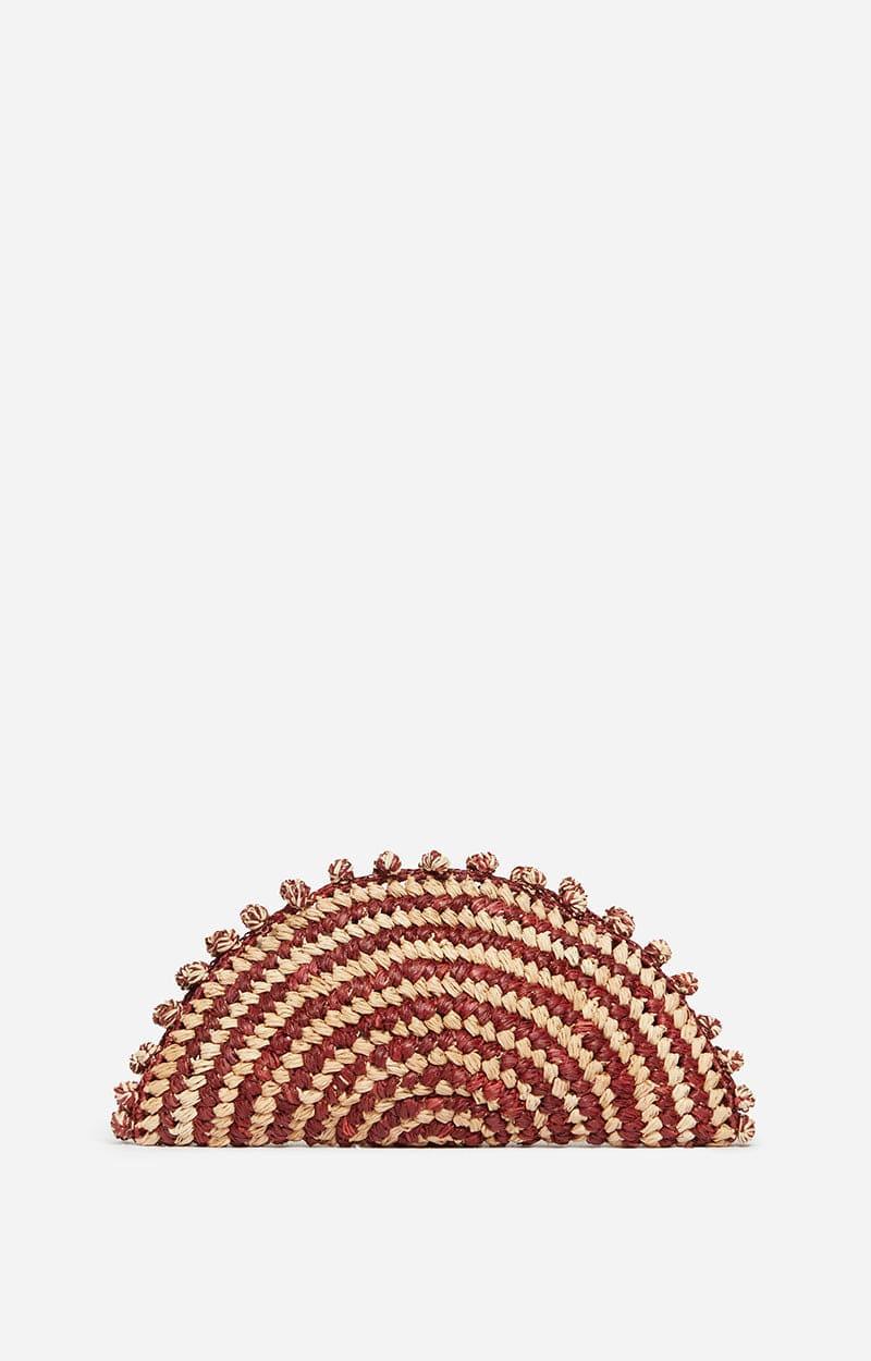 Handwoven Raffia Half - Moon Clutch Bag – Burgundy, Circular Braid, Top Closure - My Store