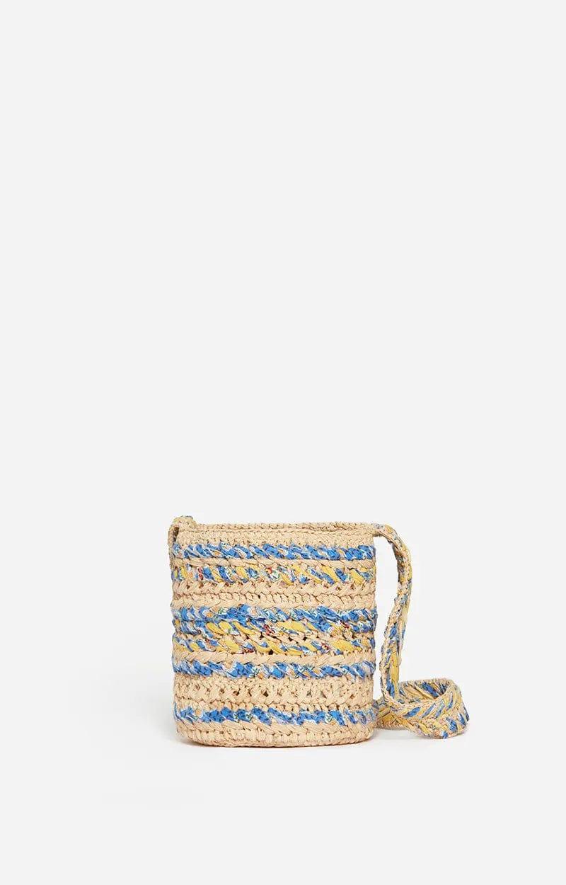 Handwoven Small Raffia Bucket Bag – Multicolored Cotton Weave, Shoulder Carry - My Store