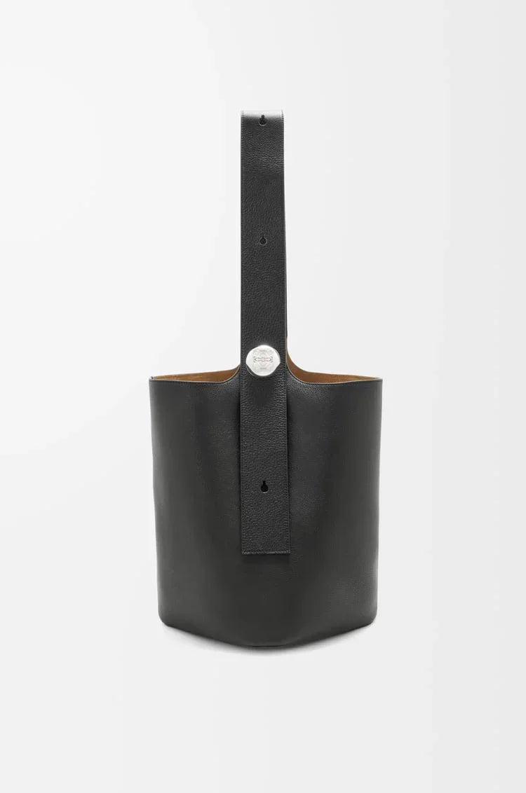 Large Black Bucket Bag with Adjustable Strap and Suede Lining - My Store
