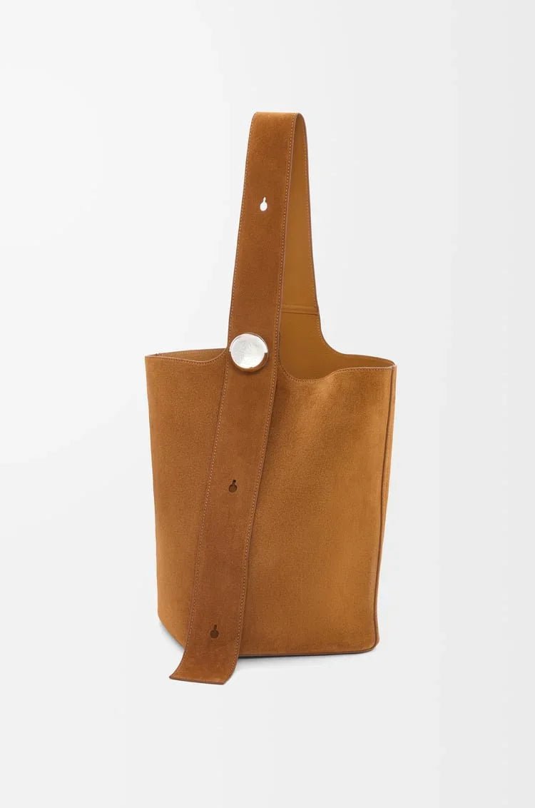 Large Suede Bucket Bag – Adjustable Wide Strap – Tobacco Brown - My Store