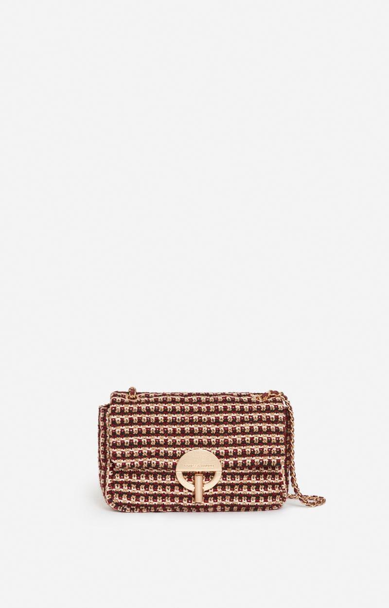 Medium Moon Shoulder Bag – Burgundy with Chain Strap and Geometric Pattern - My Store