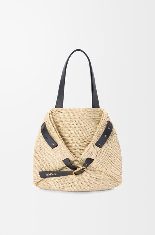 Medium Raffia Shopper Bag with Buckle – Natural Color, Soft Folding Design - My Store