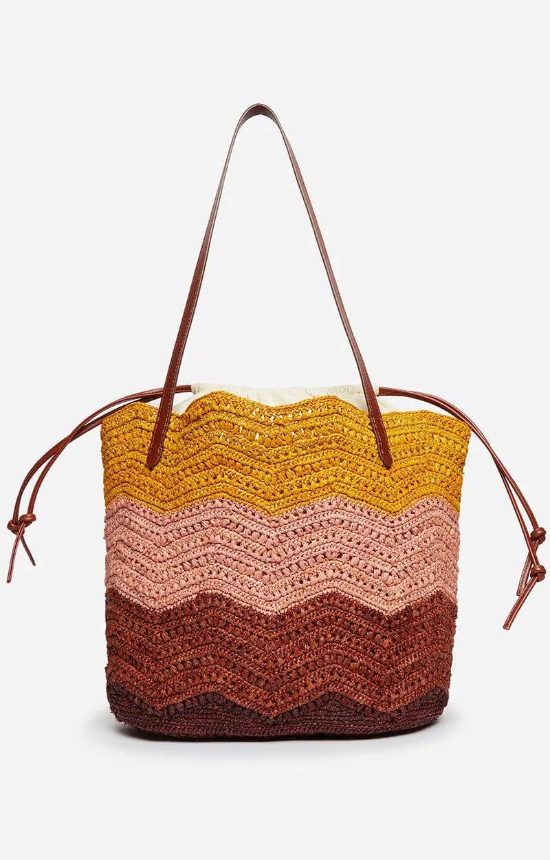 Multicolor Raffia Basket Bag with Leather Handles and Drawstring Closure - My Store