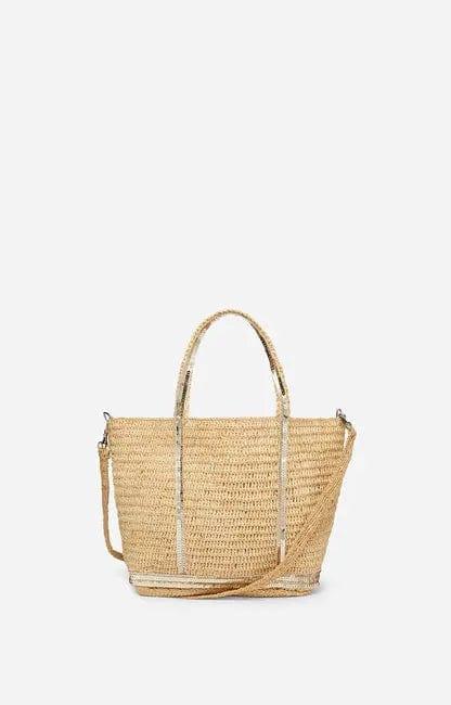Small Raffia Cabas Tote – Gold Sequin Detail, Hand or Crossbody Carry - My Store