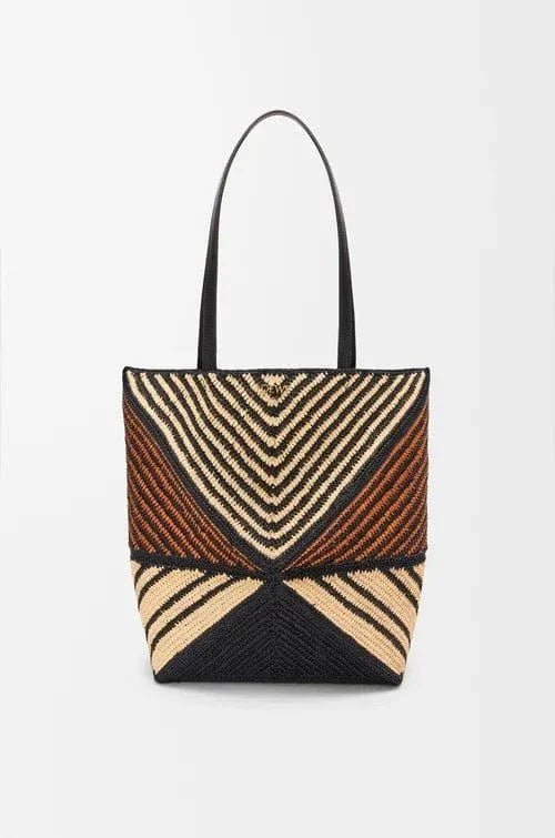 XXL Raffia Tote Bag with Striped Weave and Leather Handles – Natural & Honey - My Store