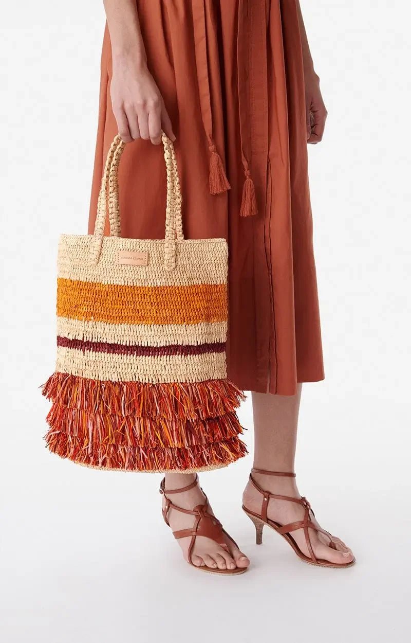 Handwoven Multicoloured Raffia Basket Bag – Summer Tote with Braided Handles - My Store
