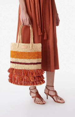 Handwoven Multicoloured Raffia Basket Bag – Summer Tote with Braided Handles - My Store