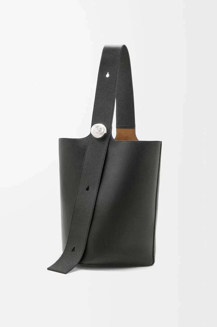 Large Black Bucket Bag with Adjustable Strap and Suede Lining - My Store