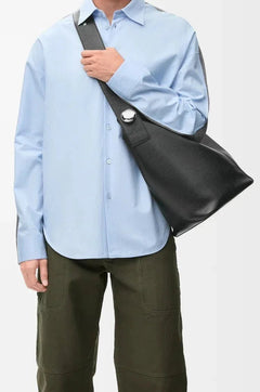 Large Black Bucket Bag with Adjustable Strap and Suede Lining - My Store