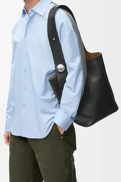 Large Black Bucket Bag with Adjustable Strap and Suede Lining - My Store
