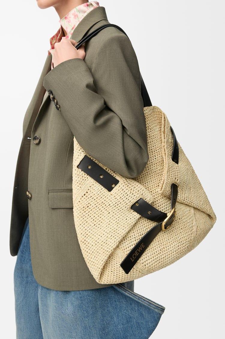 Medium Raffia Shopper Bag with Buckle – Natural Color, Soft Folding Design - My Store