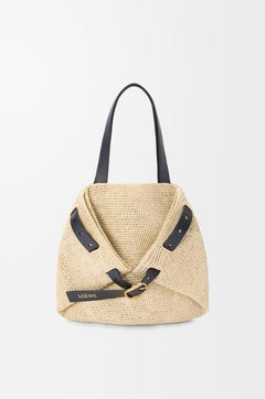 Medium Raffia Shopper Bag with Buckle – Natural Color, Soft Folding Design - My Store