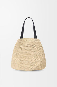 Medium Raffia Shopper Bag with Buckle – Natural Color, Soft Folding Design - My Store