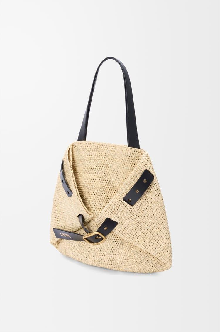 Medium Raffia Shopper Bag with Buckle – Natural Color, Soft Folding Design - My Store