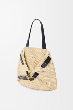 Medium Raffia Shopper Bag with Buckle – Natural Color, Soft Folding Design - My Store